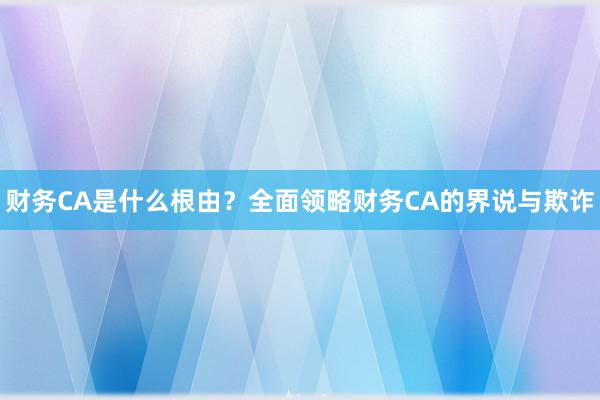 财务CA是什么根由？全面领略财务CA的界说与欺诈